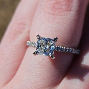 14K White Gold Lab Grown Diamond Princess Cut Engagement w Accents Ring Size 7